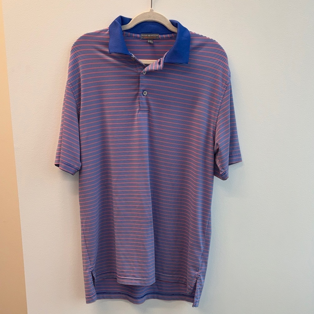Peter Millar Blue White and Red Striped Polo Shirt Size M